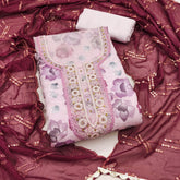 Purple Handwork unstitched suit set For women with viscose fabric